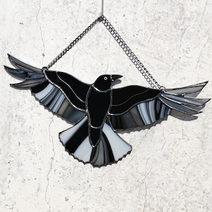 Raven suncatcher, stained glass window hangings, Halloween home decor, fall decor, garden art, handmade gift, unique wall art, bird ornament