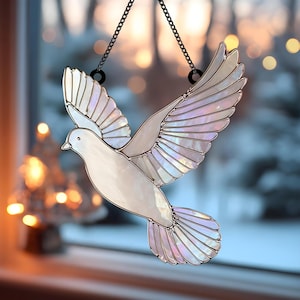 White Dove Suncatcher – Peace Bird Ornament, Memorial or Sympathy Gift, Spiritual Peace Decor, Gift for Loved Ones, Window Hanging Art