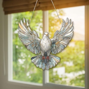 Dove Suncatcher, , Dove Ornament, Peace Dove Window Hanging, Memorial Bird Ornament, Acrylic Stained Glass Style Home Decor Gift