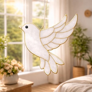 Stained Glass Dove Suncatcher, Peace Dove Window Hanging, Meaningful Mom Gift, Handmade Decor