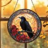 Raven Stained Glass Suncatcher, Gothic Crow Window Hanging Decor,Black Bird Idea for Dark Theme, Halloween Gifts for Mom Friend Her,Birthday
